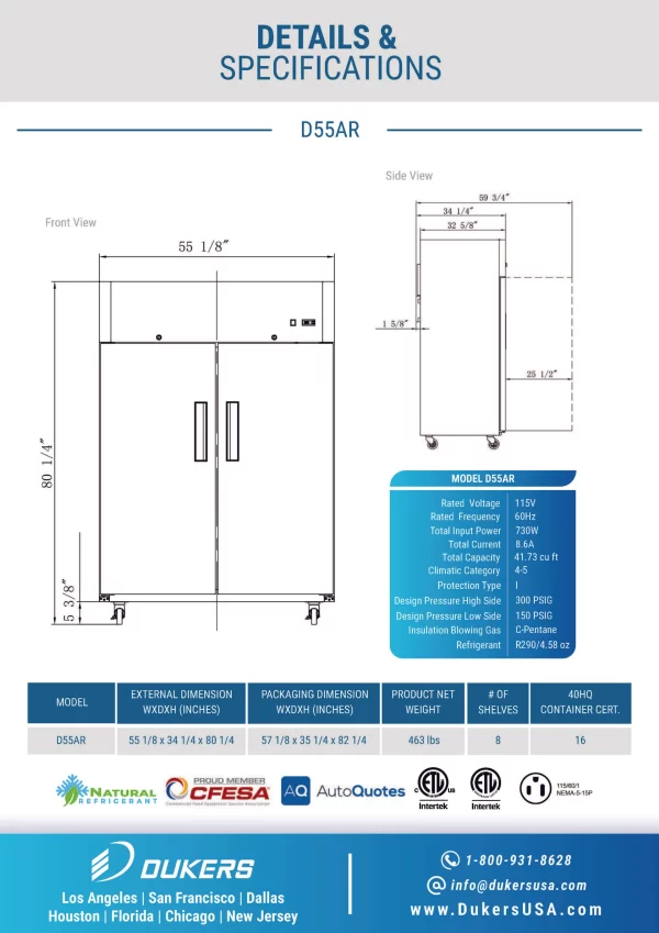 Dukers 2-Door Cooler ; Refrigerator D55AR - Image 3