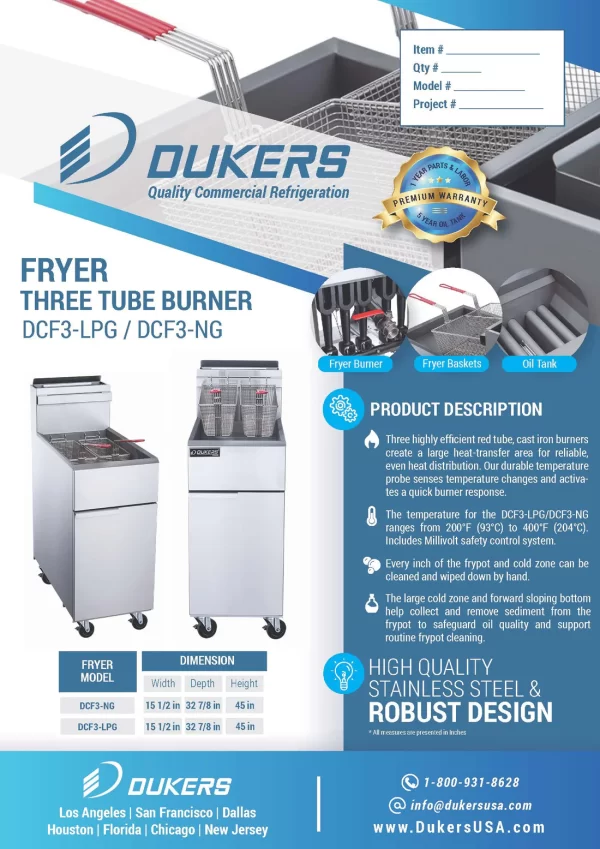 NEW Dukers 40LBS Fryer DCF3-NG  DCF3-LPG - Image 4