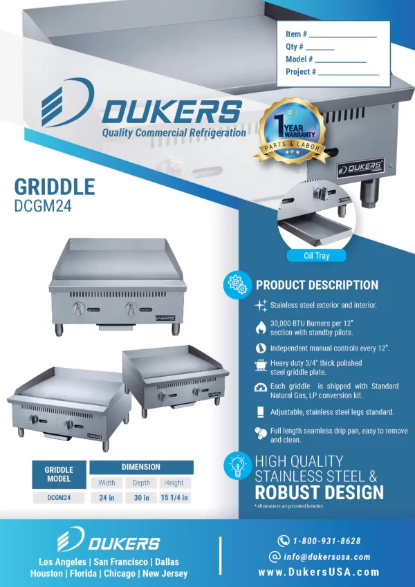 NEW 24" Dukers Griddle DCGM24 - Image 3