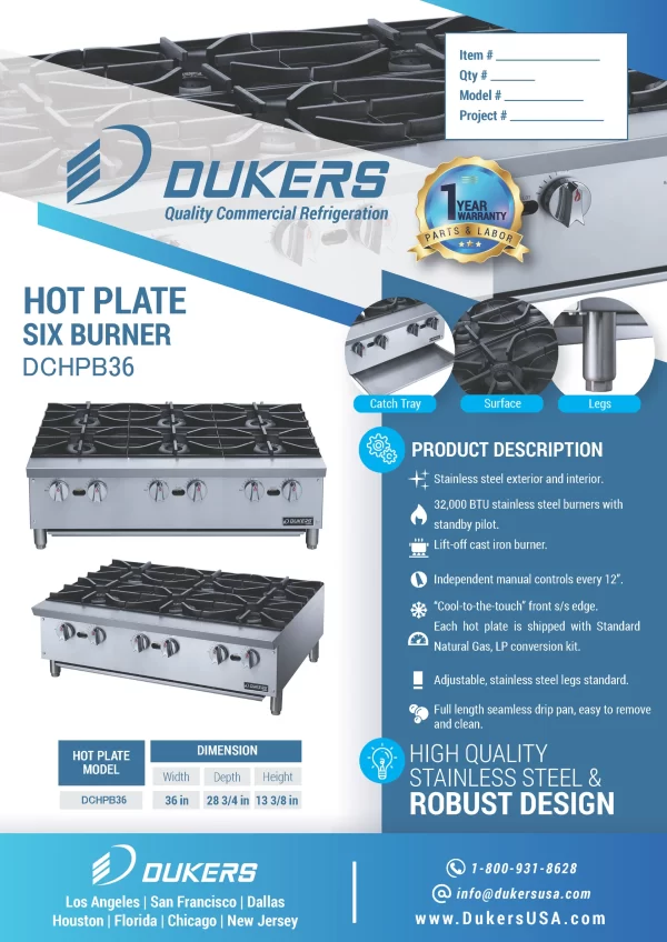 Dukers 6-Burner Countertop Stove ; Hotplate DCHPB36 - Image 5