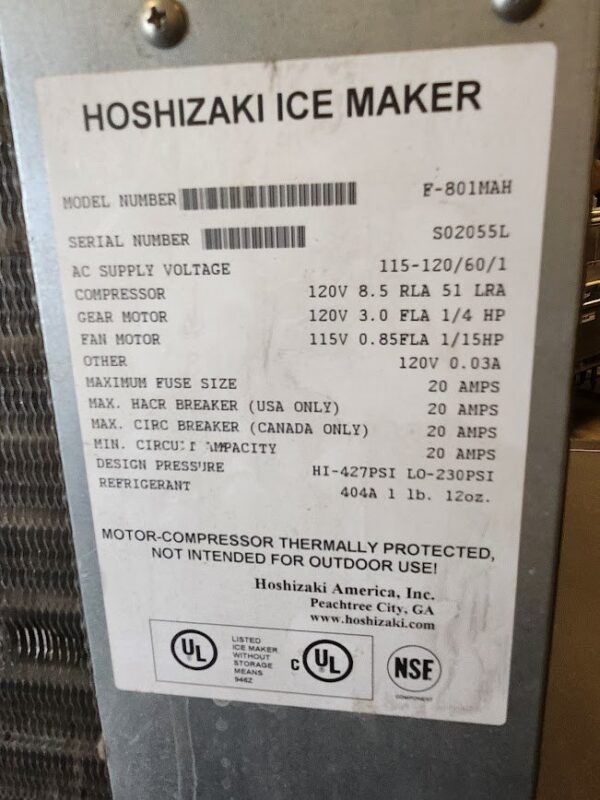 Hoshizaki 800 LBS Flaker Ice maker, Air-cooled - Image 5