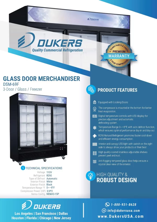 New Dukers 3-Door Freezer Merchandiser DSM-69F - Image 9