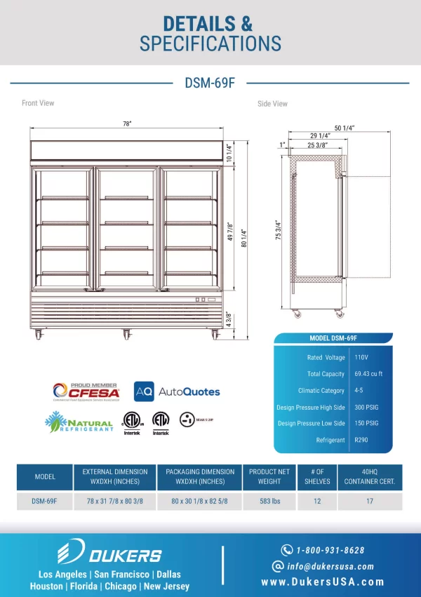 New Dukers 3-Door Freezer Merchandiser DSM-69F - Image 10