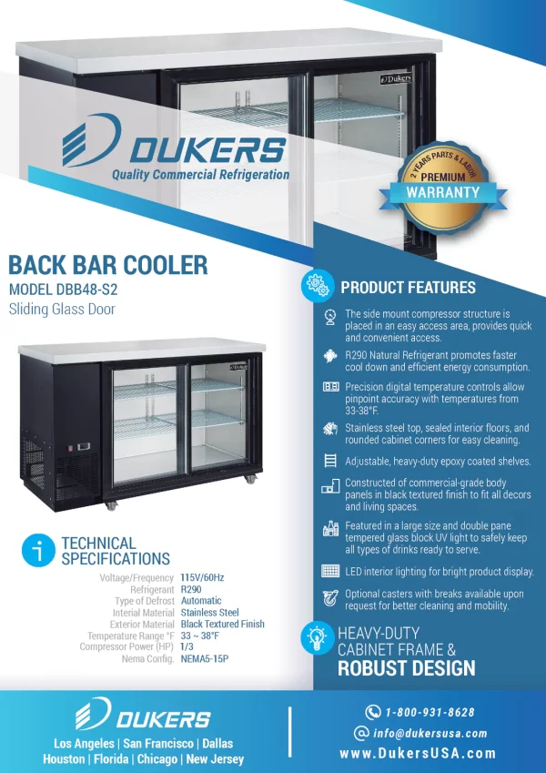 New Dukers 48" Bar Back and Beverage Cooler (Sliding Doors) Cooler Refrigerator DBB48-S2 - Image 5