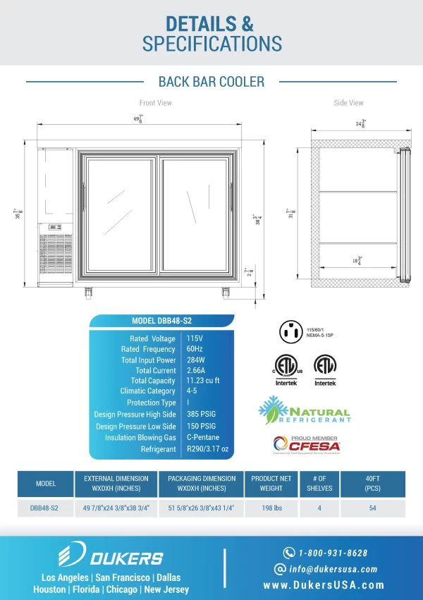 New Dukers 48" Bar Back and Beverage Cooler (Sliding Doors) Cooler Refrigerator DBB48-S2 - Image 6