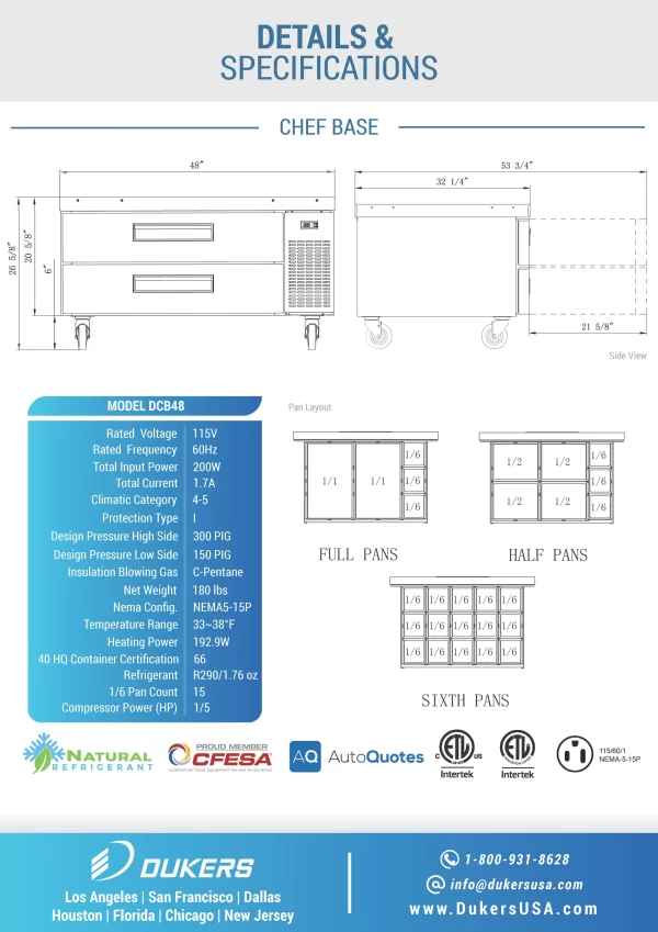 New Dukers 48" Chef Base Refrigerated Cooler DCB48-D2 - Image 4