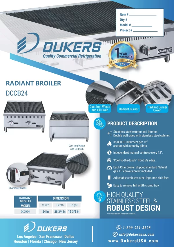 New Dukers 24" Charbroiler Grill Radiant Broiler DCCB24 - Image 4