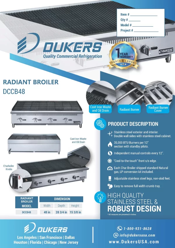 New Dukers 48" Radiant Broiler Chairbroiler Grill DCCB48 - Image 6