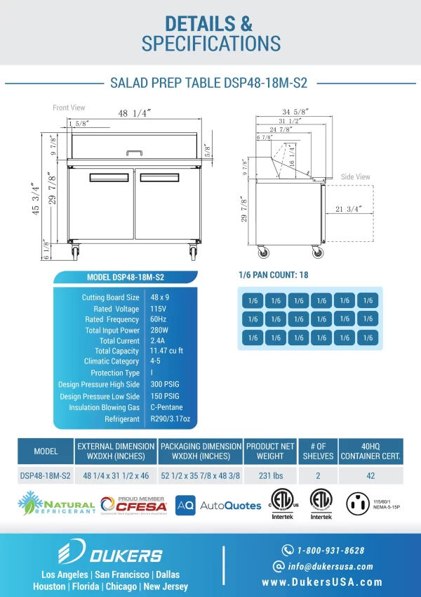 NEW Dukers 48" Mega Top Prep Table DSP48-18M-S2 - Image 5