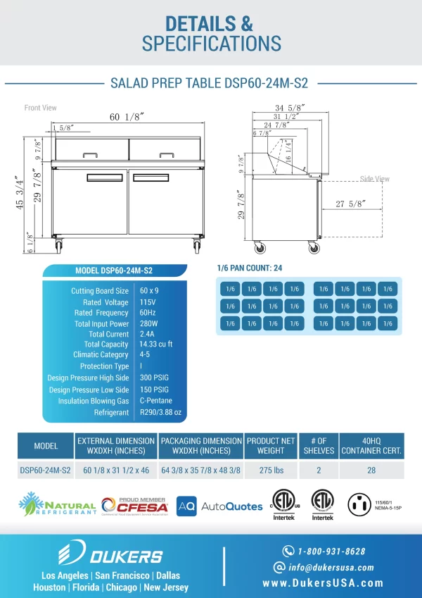 New Dukers 60" Mega Top Prep Table DSP60-24M-S2 - Image 5