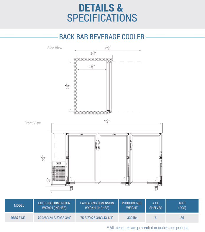 Dukers 3-Door Bar and Beverage Cooler (Solid Doors) DBB72-M3, Refrigerador de Bar de 72" Puertas Solidas - Image 3