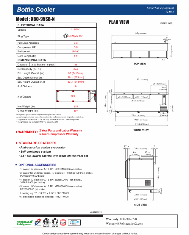 RefrigerationX 95" Bottle Cooler XBC-95SB-N, Refrigerador de Bar 95" - Image 2
