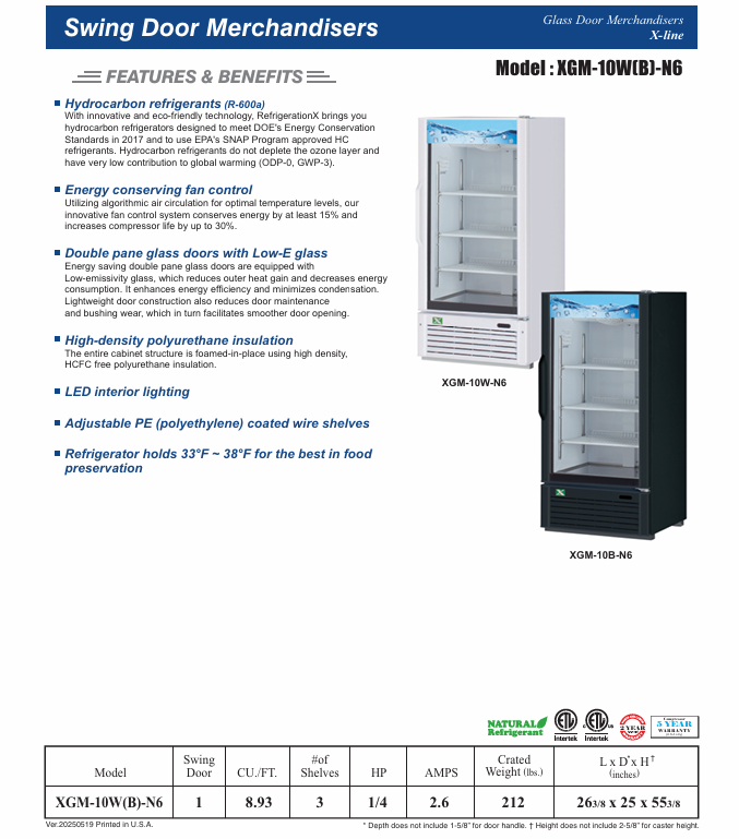 RefrigerationX 1 Door Glass Door Merchandiser 55" Height- Black XGM-10B-N6, Refrigerador de Bebidas - Image 3