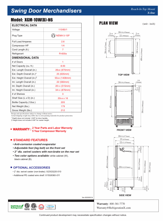 RefrigerationX 1 Door Glass Door Merchandiser 55" Height- Black XGM-10B-N6, Refrigerador de Bebidas - Image 2