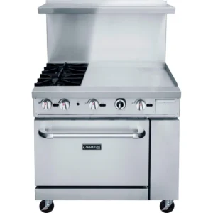 Dukers 36" Gas Range with Two (2) Open Burners & 24" Griddle, Estufa de 36" 2 Quemadores y Plancha de 24"