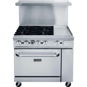 Dukers 36" Gas Range with Four (4) Open Burners & 12" Griddle DCR36-4B12GM, Estufa de 4 Quemadores con Plancha de 12"